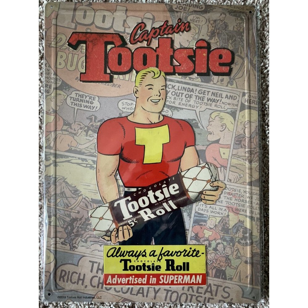 Captain Tootsie Tootsie Roll 12 x 17 Metal Tin Sign, Retro Vintage, New Sealed